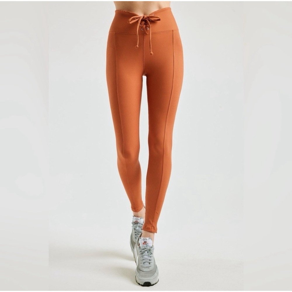Year Of Ours NWOT Ribbed Football Leggings Terracotta Ankle Length Mid Rise SM